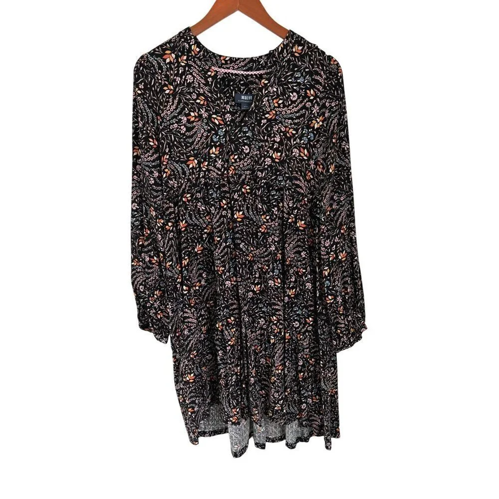 Maeve Black Floral Print Long Sleeve Mini Dress Size Med